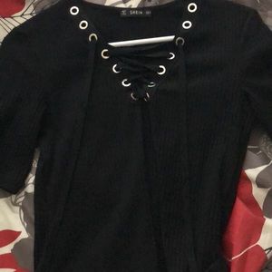 Lace up black tee